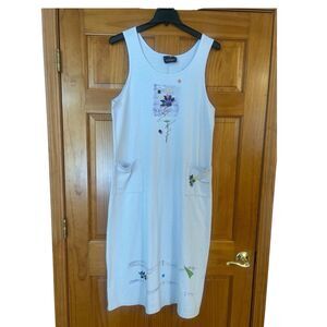 Vtg L A Artwear Light Lavender Hand Painted Cotton Dress Sz L Pockets Excellent